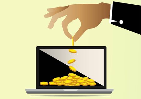 save money concept, save money to buy a laptopのイラスト素材