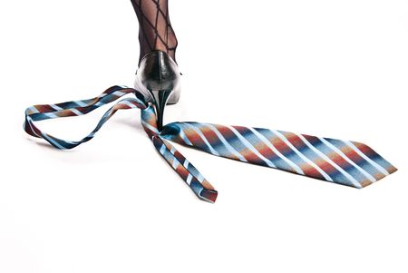 woman's shoe on high heel tread colorful tieの写真素材