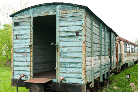 old train staying on the side  trackの写真素材