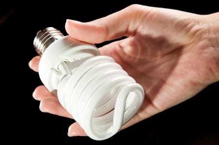 energy saving light bulb in handの写真素材