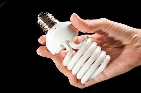 energy saving lightbulb in handの写真素材