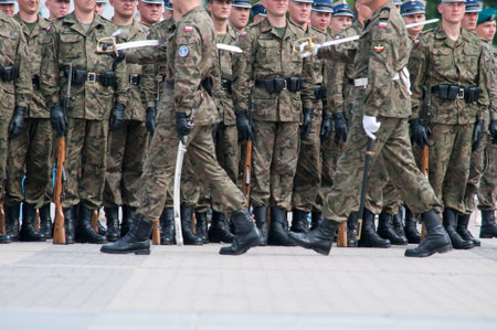 Warsaw, Poland - 20 August 2011 : soldiers during the drill on the square before Polish Army Day