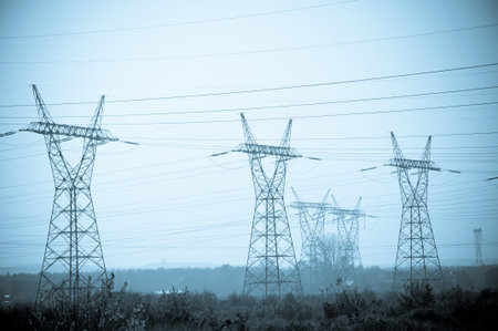 Pylon and transmission power linesの写真素材