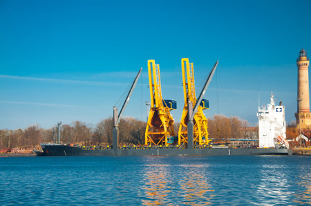 unloading a ship in the sea port