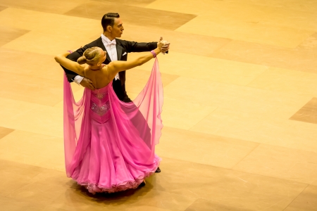 STARGARD, POLAND, December 1: Competitors dancing slow waltz on  the dance conquest December 1, 2013 in Stargard, Poland のeditorial素材