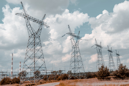 Pylon and transmission power lineの写真素材