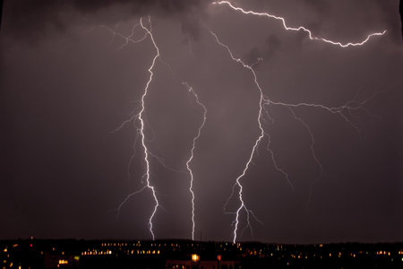 lightning storm over city 