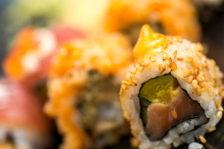 various kind roll sushi on the plateの写真素材