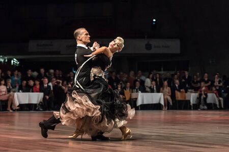 Wroclaw, Poland - May 14, 2016: An unidentified dance couple in dance pose during World Dance Sport Federation European Championship Standard Dance, on May 14 in Wroclaw, Polandのeditorial素材