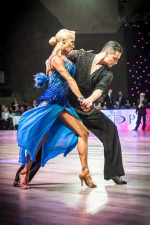 Wroclaw, Poland - May 14, 2016: An unidentified dance couple dancing latin dance during World Dance Sport Federation International Latin Adult Dance, on May 14 in Wroclaw, Polandのeditorial素材