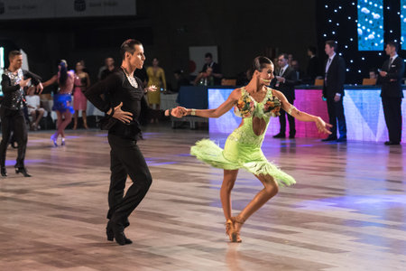 Wroclaw, Poland - May 14, 2016: An unidentified dance couple dancing latin dance during World Dance...