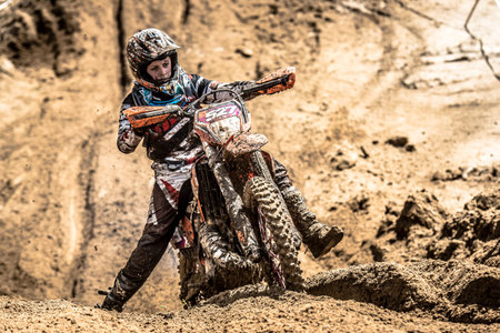 Motocross rider on the race