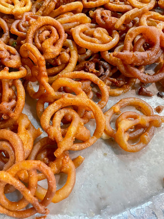 Jalebi is a popular sweet snack in South Asia, the Middle East, Africa and Mauritius.this photo was...