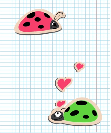ladybugs in love vector illustration on the exercise book backgroundのイラスト素材
