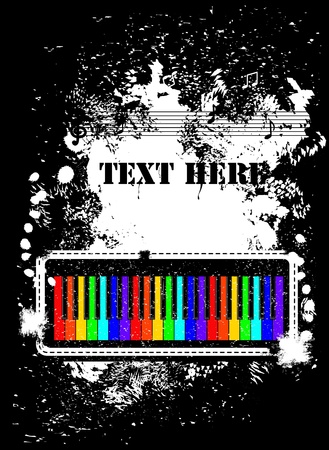 Abstract background with piano, notes and grunge spray  Vector のイラスト素材