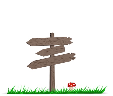  wooden signboard with grass and mushroomのイラスト素材