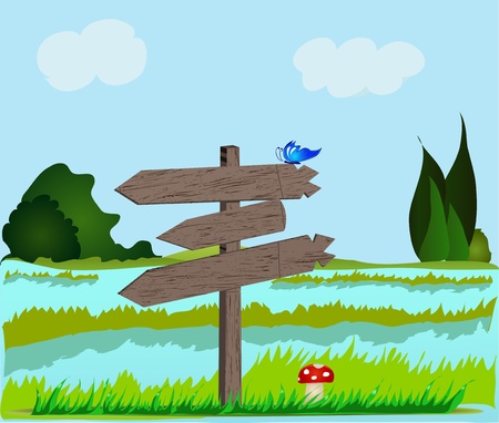  Landscape with wooden signboard   EPS 8のイラスト素材