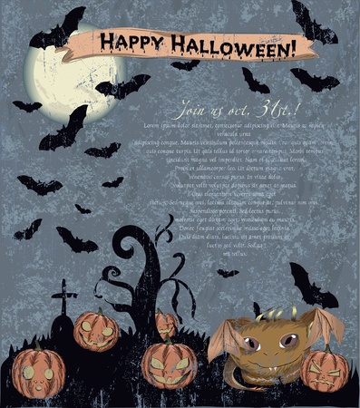 Invitation Halloween poster with cute monster  Vector illustration EPS10のイラスト素材