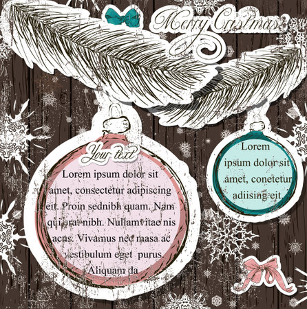 Poster with vintage Christmas decorations  Vector illustration のイラスト素材