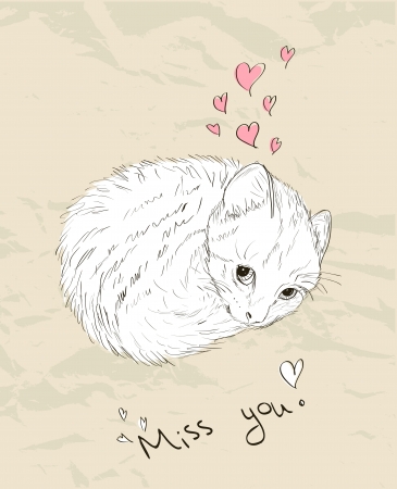 Vintage love card with kittenのイラスト素材