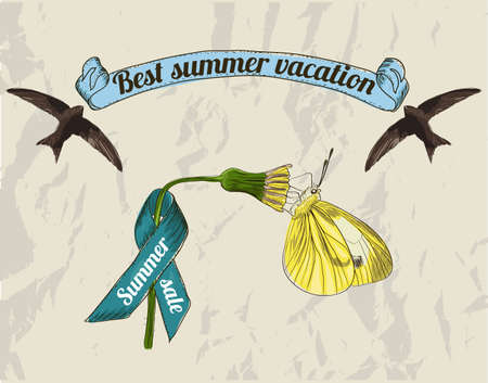 Vintage summer lebels set  Vector illustration EPS8のイラスト素材