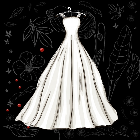 Vintage poster with beautiful wedding dress. のイラスト素材