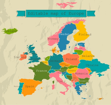 Editable map of Europe with all countries. Vector illustrationのイラスト素材
