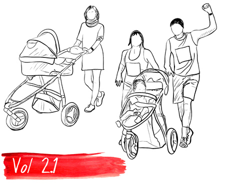 Ser with silhouettes about familyのイラスト素材