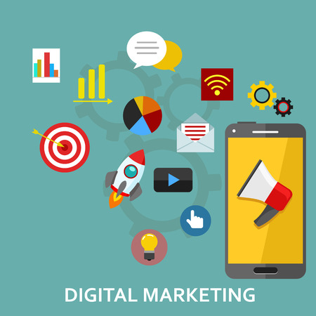 Digital marketing, flat iconsのイラスト素材