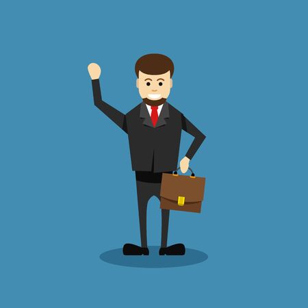young cartoon businessman in black suit in flat style. vector illustrationのイラスト素材