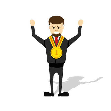 young cartoon businessman in black suit in flat style. vector illustrationのイラスト素材