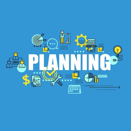 Thin line concept with flat business iconsのイラスト素材