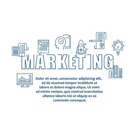 Thin line concept with flat business iconsのイラスト素材