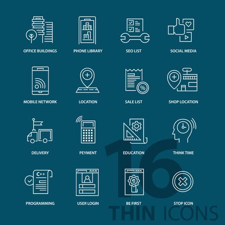 Set of thin line flat business iconsのイラスト素材