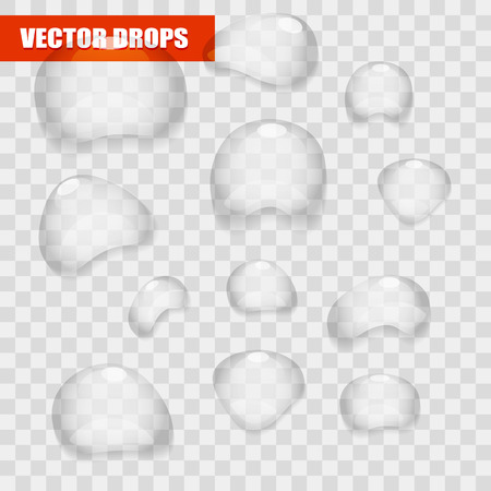 Set of transparent water vector bright dropsのイラスト素材