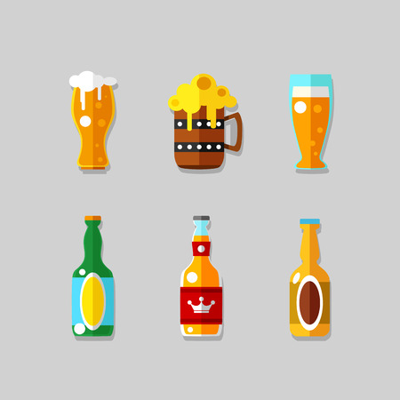 Drink flat icons. Alcohol and beer bottlesのイラスト素材