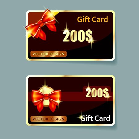 Vector colorful gift cards with realistic ribbonsのイラスト素材