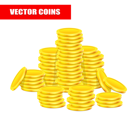 Vector background with golden coins, realistic moneyのイラスト素材