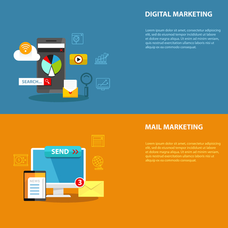 Digital marketing flat business colorful icons setのイラスト素材