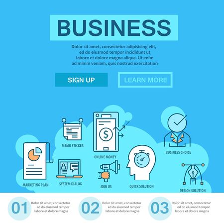 Business flat line concept with thin iconsのイラスト素材