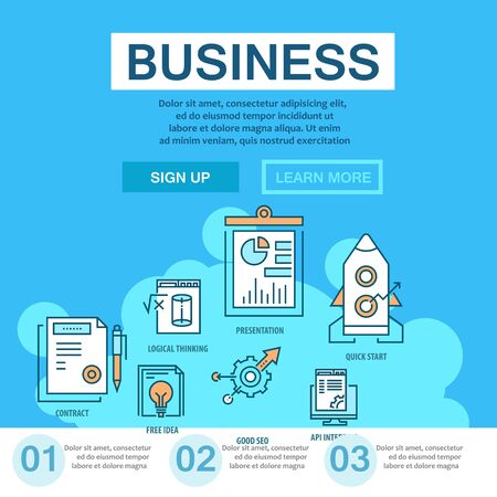 Business flat line concept with thin iconsのイラスト素材