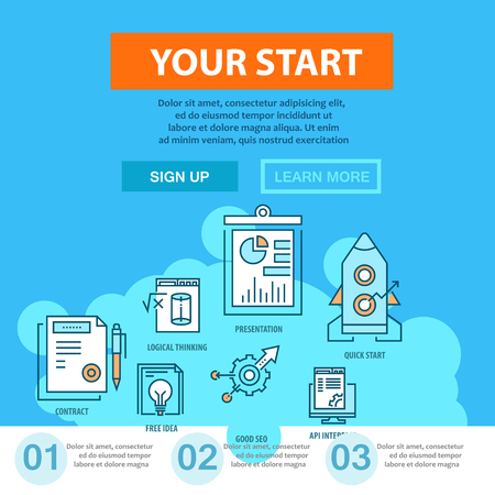 Business flat line concept with thin iconsのイラスト素材