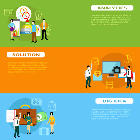 Flat design banners concept with people and iconsのイラスト素材