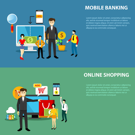 Flat design banners concept with people and iconsのイラスト素材