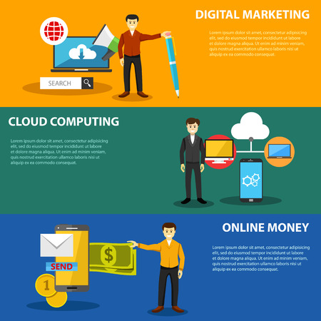 Flat design banners concept with people and iconsのイラスト素材