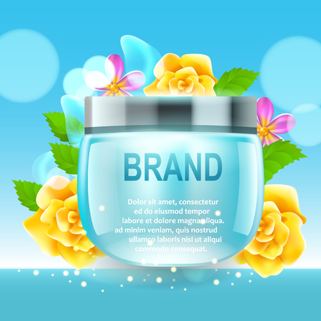 Cosmetic poster design with realistic vector flowersのイラスト素材
