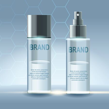 Vector realistic cosmetic bottles with natural elements.のイラスト素材