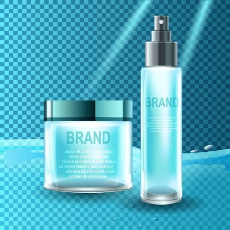 Vector realistic cosmetic bottles with natural elements.のイラスト素材