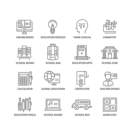 Thin line flat document education black iconsのイラスト素材
