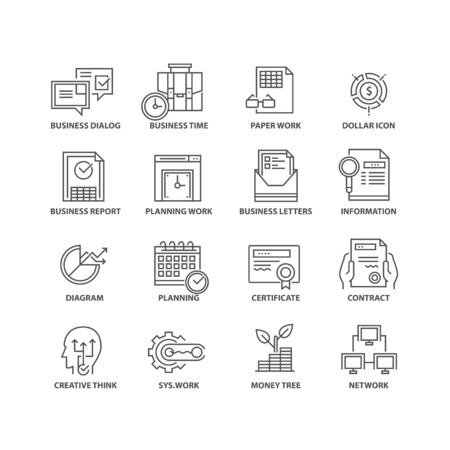 Thin line flat business isolated black iconsのイラスト素材